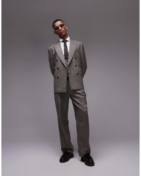 TOPMAN - Premium Wide Leg Wool Mix Striped Herringbone Suit Trouser - Lyst