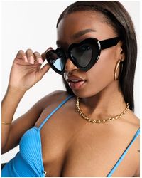 ASOS - – bubble-sonnenbrille mit herzförmigem oversize-gestell und blauen gläsern - Lyst