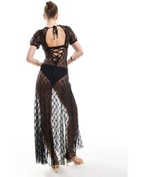 Miss Selfridge - Festival Sheer Lace Maxi Dress With Godets - Lyst