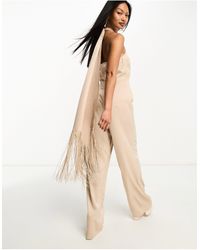In The Style - X Georgia Louise Fringed Scarf Detail Wide Leg Jumpsuit - Lyst