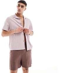 ASOS - Camicia vestibilità comoda color malva testurizzato effetto stropicciato con colletto a rever - Lyst