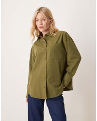 ASOS - Camisa Verde Extragrande Con Puños Anchos De Popelina De - Lyst
