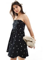 ONLY - Cotton Bandeau Mini Dress With Leaf Print - Lyst