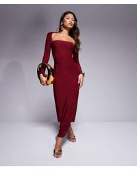 Kaiia - Exclusive Double Laye Slinky Bandeau Maxi Dress With Long Sleeve Shrug - Lyst