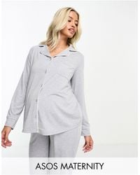 ASOS - Asos Design Maternity Soft Jersey Long Sleeve Shirt & Trouser Pyjama Set With Contrast Piping - Lyst