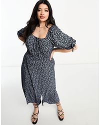 Yours - Exclusive Puff Sleeve Midi Dress With Split Detail - Lyst