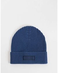 Calvin Klein - Chunky Cotton Ribbed Beanie With Patch Logo - Lyst