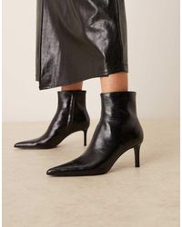 Mango - Botas Negras De Tacón Con Puntera Fina De Tejido Efecto Cuero Texturizado De - Lyst