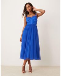 LACE & BEADS - Tulle Corset Midi Dress - Lyst