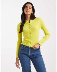 Miss Selfridge - Cardigan A Maniche Lunghe Aderente Color Lime A Coste - Lyst