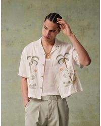 ASOS - Camicia Squadrata Color Crema Con Rever E Palme Ricamate - Lyst