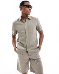 River Island - Camisa Verde De Manga Corta De Tejido Efecto Lino De - Lyst