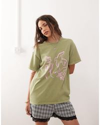 Reclaimed (vintage) - T-shirt oversize en coton à imprimé oiseau - délavé et rose - Lyst