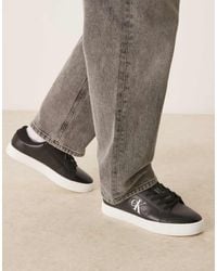 Calvin Klein - Zapatillas De Deporte Negras Y Blancas Clásicas Con Suela Cupsole De Cuero De -Negro - Lyst