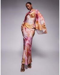 ASOS - Draped Satin Bias Maxi Dress With Scarf Overlay Detail - Lyst