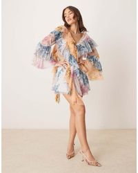 ASOS - Long Sleeve Spliced Mixed Floral Print Ruffled Smock Mini Dress - Lyst