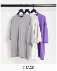 ASOS - Confezione da 3 t-shirt oversize girocollo grigia, bianca e lilla - Lyst