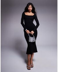 ASOS - Square Neck Softline Long Sleeve Midi Dress - Lyst