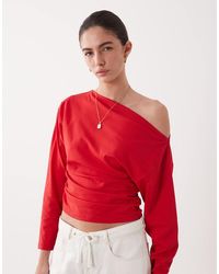 ASOS - Long Batwing Sleeve Cinched Slash Neck Draped Top - Lyst