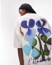 TOPSHOP - Jersey Oversized T-shirt With Floral Back Print - Lyst