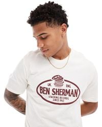 Ben Sherman - T-shirt bianco sporco con logo e stampa di dischi impilati - Lyst