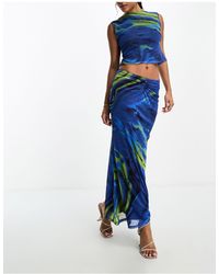 ASOS - Printed Mesh Low Rise Fishtail Maxi Skirt Co Ord - Lyst