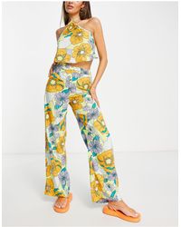 Pieces High Waisted Satin Wide Leg Trousers Co-ord - Multicolour