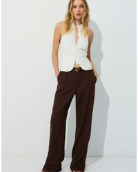 Stradivarius - Linen-effect Straight-leg Trousers With Belt - Lyst