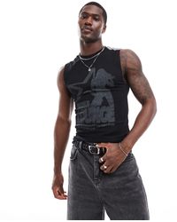 ASOS - Camiseta negra ajustada sin mangas con estampado - Lyst