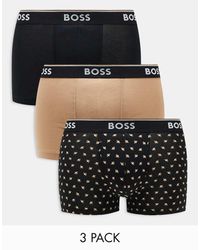 BOSS - Confezione Da 3 Boxer Aderenti Neri Con Stampa - Lyst