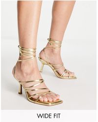 ASOS - Wide Fit Hiccup Strappy Tie Leg Mid Heeled Sandals - Lyst