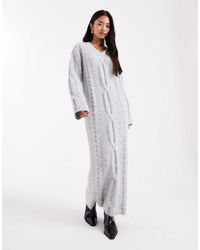4th & Reckless - Wool Feel Cable Knit V-neck Maxi Sweater Dress - Lyst