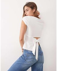 ASOS - Slash Neck Tie Back Short Sleeve Top - Lyst
