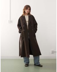 Monki - Double Breasted Jas Met Wol En Ceintuur - Lyst