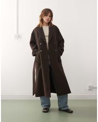 Monki - Belted Double Breasted Coat With Wool - Lyst