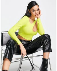 ASOS - Asymmetric Crop Top With Long Sleeve And Keyhole - Lyst