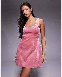 ASOS - Velvet Square Neck Seam Detail Mini Dress - Lyst