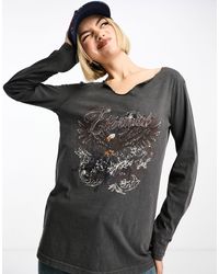 Daisy Street - – langärmliges oversize-shirt mit eingekerbtem ausschnitt und grunge-design - Lyst
