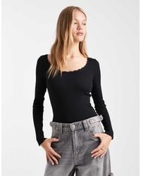 New Look - Top Met Vierkante Hals En Kanten Rand - Lyst