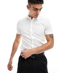 New Look - Muscle-Fit Poplin Overhemd Met Korte Mouwen - Lyst