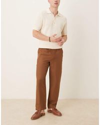 Mango - Broek Van Linnenmix Met Rechte Pijpen En Elastische Taille - Lyst
