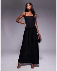 ASOS - Square Neck Pleated Maxi Dress With Dropped Waist - Lyst