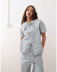 Reclaimed (vintage) - Denim Top Met Gestrikte Voorkant En Krijtstreep, Deel Van Co-Ord Set - Lyst