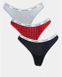 Calvin Klein - Pack De 3 Tangas De Color Negro, Gris Y Rojo A Cuadros Escoceses Icon Logo De - Lyst