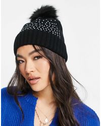 ASOS - Beanie With Diamante Detailing And Faux Fur Pom - Lyst