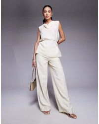 ASOS - Pantalones De Sastre Amarillo Pastel Con Cinturón De Tejido Texturizado De (Parte De Un Conjunto)-Neutro - Lyst