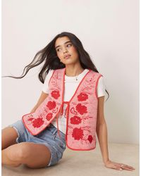 ASOS - Quilted Vest With Striped Red And White Embroidery - Lyst