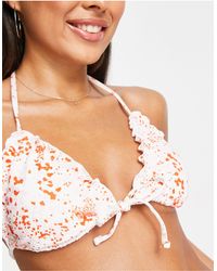 Vero Moda - Top bikini allacciato sul davanti bianco con stampa astratta - Lyst