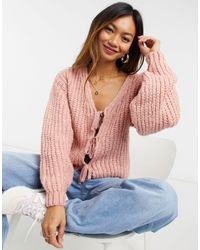 ASOS Cardigan With Tie Front Detail - Pink