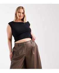 ASOS - Curve Leather Look Longline Pleat Front Safari Shorts - Lyst